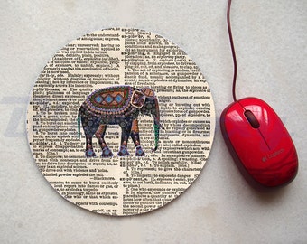 Elephant on Dictionary Mousepad, Office Mousepad, Computer Mouse Pad, Fabric Mousepad