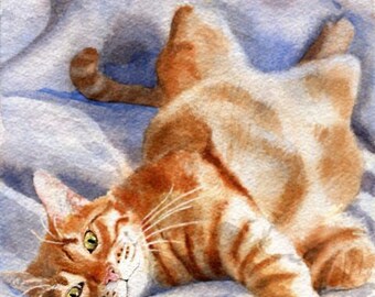 Orange Ginger Tabby Cat Print of Painting Art Marmalade watercolor artwork