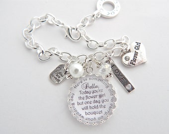 FLOWER GIRL Bracelet Junior Bridesmaid Bracelet Children's Jewelry Personalized Wedding Charm Bracelet Gift Childrens Pearl