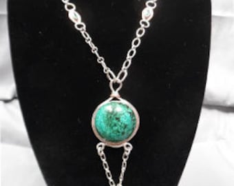 Sterling Silver Parrotwing and Emerald Art Nouveau Necklace