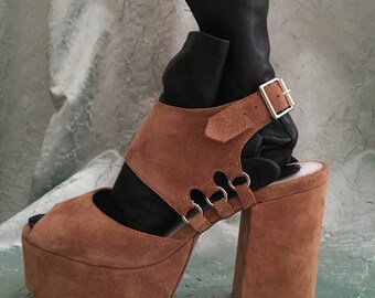PLATFORM suede leather sandals beige size EU 38