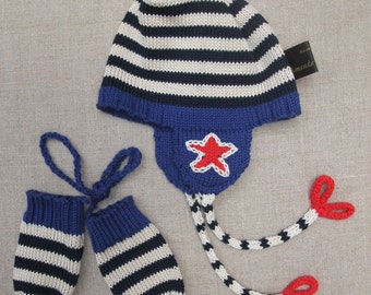 Knitted cotton hat & separate mittens