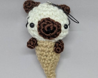 Crochet Siamese Cat Ice Cream Cone Keychain