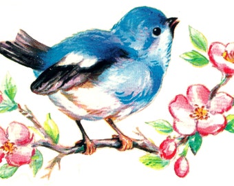 16 Vintage Style Bluebirds and Blossoms Waterslide Decals