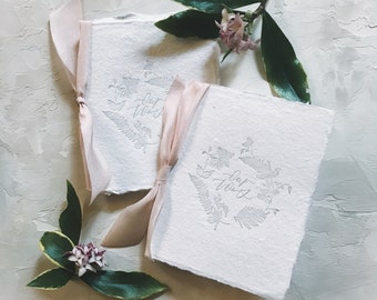 Set of Two Wedding Vow Books | Light Grey Letterpress | Cotton Paper with Deckled Edges