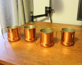Set of 4 Vintage Coppercraft Guild Copper Mugs with Brass Handle