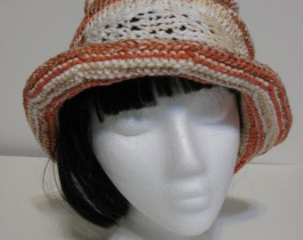 Rolled Brim Variegated Orange Hand Knit Hat