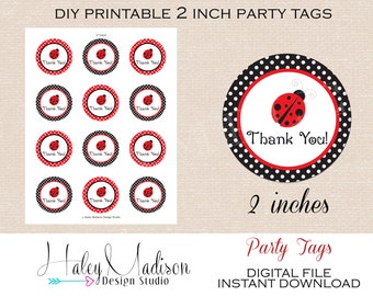 Ladybug Thank you Tags, Favor tags INSTANT DOWNLOAD