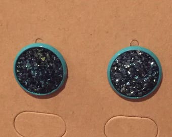 Midnight Blue Druzy Stud Earrings on a Teal 12mm Post