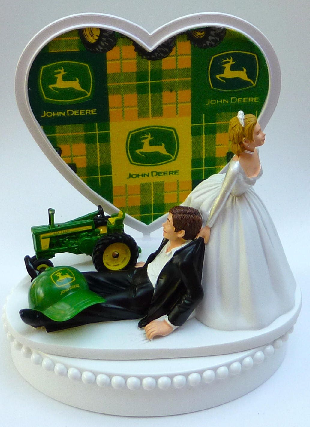 Wedding Cake Topper John Deere Green Tractor Themed w/ Bridal