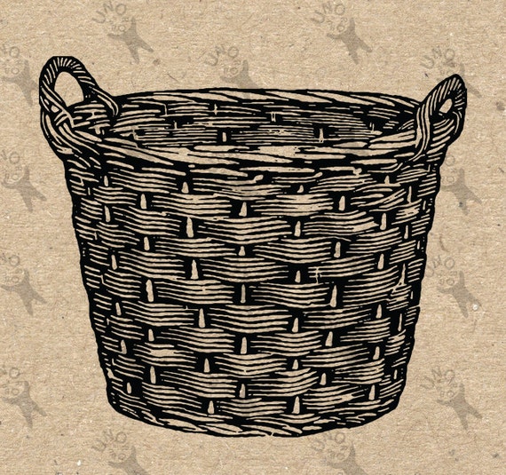 Vintage image Wicker Basket retro drawing Instant Download