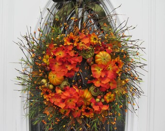 Fall Wreath, Twig Wreath, Fall Door Wreath, Pumpkin Wreath, Hydrangea Wreath, Hydrangea Berry Wreath , Thanksgiving Wreath, Autumn Wreath