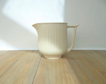 Vintage Ribbed Jug Pitcher by Clarice Cliff Pottery Designed by R.Y.Goodden Circa 1940s Cream and Pink Glaze