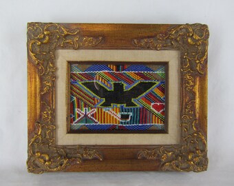 Unusual Native American style beadwork in ornate frame