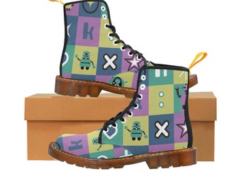 Adorable Robot Lace Up Canvas Boots