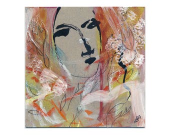 Art original 15 x 15 cm (5, 9 x 5, 9 inch) painting, abstract painting