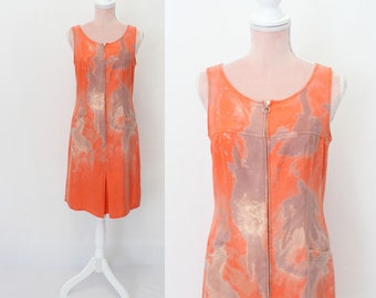 1980s Coral Batik Dress / Betty Barclay 80s Dress / Summer / Size: Small
