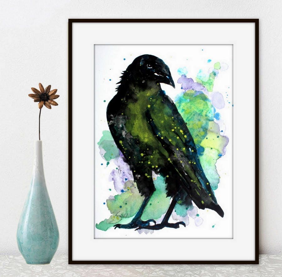 Crow Original Watercolor Painting Art Print From My Original