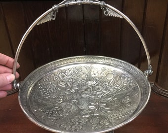 Antique Victorian Reed and Barton Silver Plate Embossed Floral Basket 3486