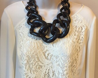 Black Chunky Chain Lucite Link Housewife Resin Statement Necklace