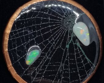 Genuine Australian Opal Pendant with Real Spider Web