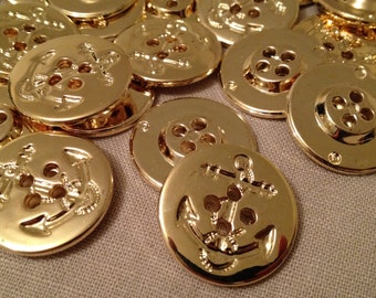 Sew On Buttons, Gold Anchor, 4 Holes, 28mm(1-1/8"), 4 pcs,
