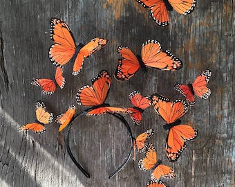 Fluttering Butterfly Fascinator, Orange Butterfly Headpiece, Butterfly Headdress, Headband, Hat, Derby, Statement Party Headpiece