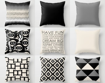 Throw Pillows, Throw Pillow Cover, Pillow Covers, Black Beige Pillows Covers, Neutral Pillow Covers, Neutral Decor 16", 18", 20", 24"