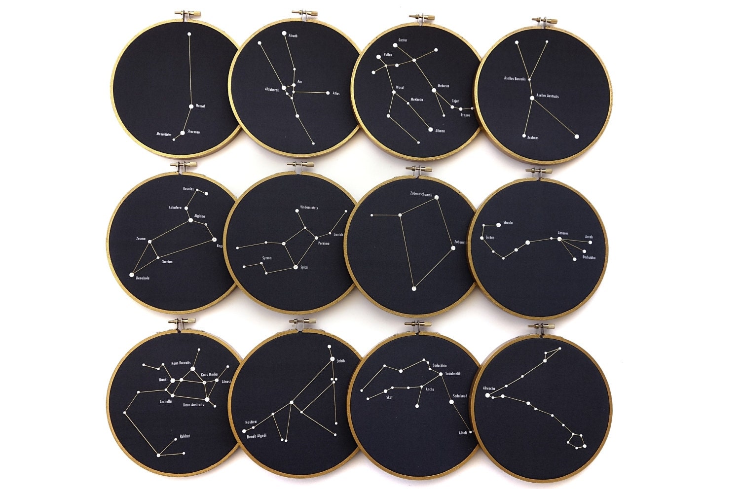Full set of 12 embroidery hoop zodiac constellations star Full set of 12 embroidery hoop zodiac constellations star