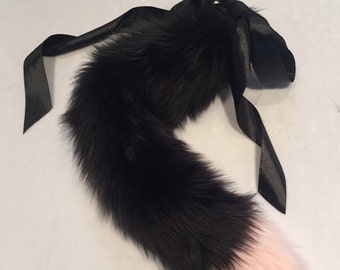 Luxury Black & Pink Tip Cat Wolf Kitten Play BDSM Tail Faux Fur 24 Inch
