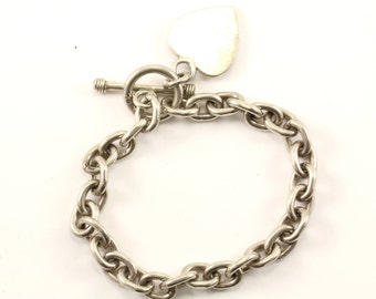 Vintage Rolo Chain Heart Tag Toggle Bracelet 925 Sterling BR 2924