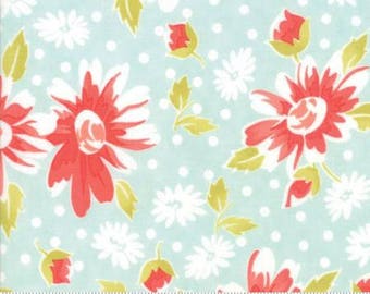 NEW! Moda COATED Floral Daisy Aqua Coney Island by Fig Tree and Co Yardage 20280 13C