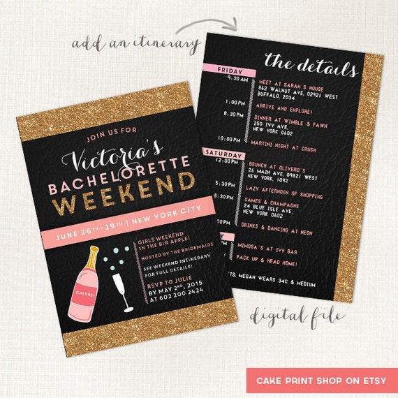 Bachelorette Weekend invitation getaway Hens party 2 sided