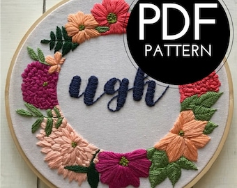 digital hand embroidery pattern | ugh design | digital PDF download | embroidery pdf | embroidery pattern