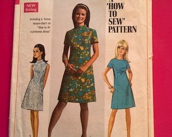 Vintage Simplicity Pattern Junior Teens Misses Size 14 Bust 36 Dress 1960's 1970's