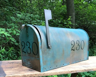 LARGE SIZE* Custom Aged Copper Verde Patina Mailbox **With House Number**