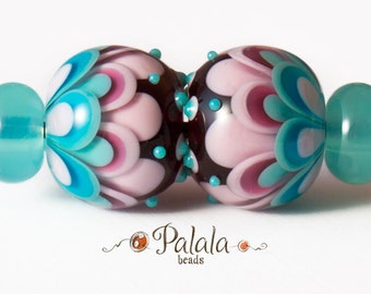 Pair of blue and pink Lampwork Glass Beads for earrings