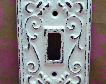 Fleur de lis Cast Iron FDL Light Switch Plate Cover Single Wall Shabby Elegance DIY Remodel Distressed Rustic French Decor White White
