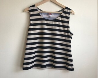 1980s Vintage Black and White Striped Tank Top Size Large