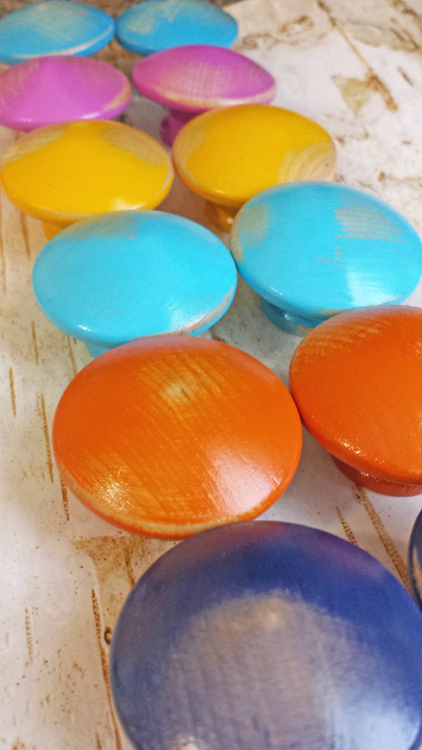 Handpainted Distressed Wood Knobs You Choose Color Rustic