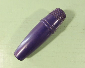 Purple Plastic Sewing Kit - Vintage Thimble Thread Spindle Needle Case