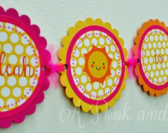 You Are My Sunshine Personalized High Chair Banner in Pink, Orange, and Yellow First Birthday Decoration