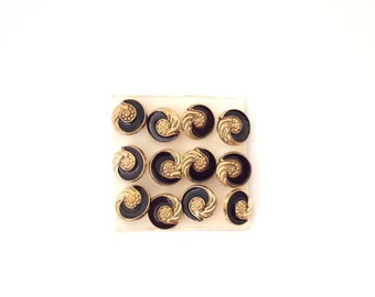 6 Black & Gold Vintage Buttons