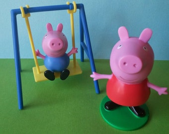 Peppa Pig cake decorating topper, perfect for birthday party or centerpieces, Peppa and George on a swing ADORABLE Nick Jr. Nickelodeon