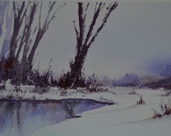 Winter Reflections II, an original watercolour painting by Alfredo Mella