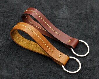 Leather Keyring Stitched Leather Keychain Personalised Leather Key Fob Key Holder Gift for Her/ Him