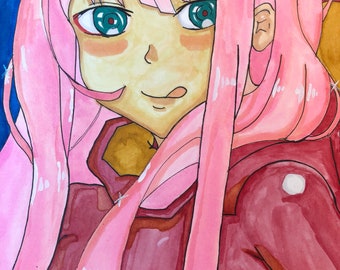 Zero Two From Darling In The Franxx Momic Manga Fanart watercolor copic marker