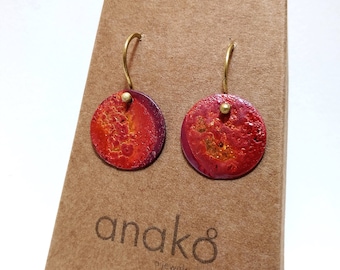 Red Copper Circle Earrings