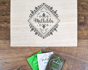 Time For a Break! Blooming Beautiful Personalised Wooden Tea Box - Pine - Tea Lover - Cuppa - Pukka Tea - Gift For Sister - Gift For Wife