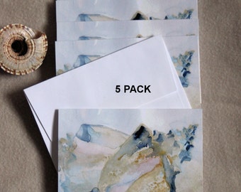 Beach Note Cards 5 Blank Seashore Notecards Seashell Conch Shell Beach House Hostess Gift Summer Watercolor Thank You Greeting Card Shore
